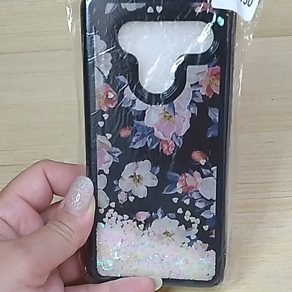 Bling waterfall case LG V50 flowers w falling hearts